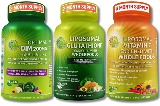 [BRSRMFQTA54B4C32] Total Immune, Hormonal & Antioxidant Support Bundle for Women & Men – Liposomal Glutathione 500mg + Liposomal Vitamin C 1500mg + DIM 200mg with BioPerine® & Cruciferous Whole Foods – Vegan & Non-GMO