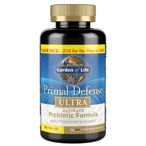 [BRSWIYABAYEAIA3O] Garden of Life Probiotics for Digestive Health and Gut Health Balance, Primal Defense Ultra Ultimate Formula, 15 Billion CFU and 13 Strains Plus HSOs, Vegetarian and Gluten Free, 216 Capsules