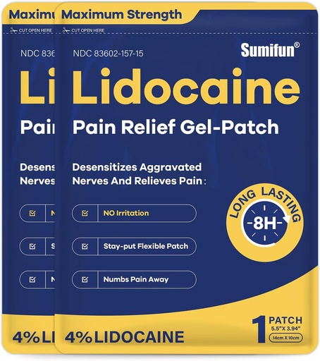 [BRSROAIPBYBG2FL3] Sumifun 4% Lidocaine Patches Maximum Strength - 24 Count Pain Relieving Gel Patch for Muscle Soreness, Back Ache, Knee, Neck & Joint Pains - Topical Analgesic(NDC: 83602-157-15, 83602-157-01)