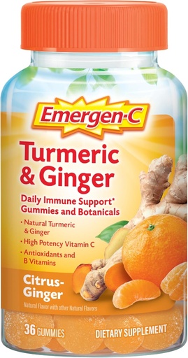 [BRSWYZA5CQDRUHTF] Emergen-C Citrus-Ginger Gummies, Turmeric and Ginger, Immune Support Natural Flavors With High Potency Vitamin C, Back to School Essentials - 36 Count
