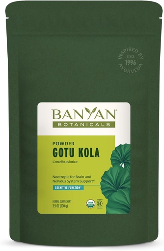 [BRSWI2QRPIBRS3YV] Banyan植物学 Gotu Kola Powder – 有机婆罗门(Centella Asitica) – 将神经系统支持和健康皮肤的诺特律草(Notropic Herb for Nervous System Support and Health Skin*)平息 – 3.5 oz. – 非GMO 可持续来源 Vegan.