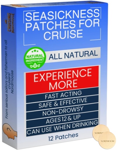 [BRSRAY3YC4GRQ3LK] Nordmoose Sea Sickness Patches for Cruise | All Natural Motion Sickness Relief for Cruise, Non Drowsy Behind Ear, Fast Acting, waterproof, long lasting