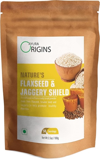 [BRSWYFAKAADWC2DK] Nature's Flaxseed & Jaggery Shield (3.53 oz - 50 Servings) - Plant Based Supplement for Gas Relief and IBS Control - Supports Gut Health and Digestion