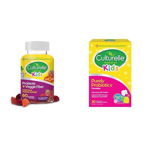 [BRSROAIPCQHQGCDO] Culturelle Daily Probiotic for Kids + Veggie Fiber Gummies (Ages 3+) - 60 Count & Kids Chewable Daily Probiotic for Kids, Ages 3+, 30 Count