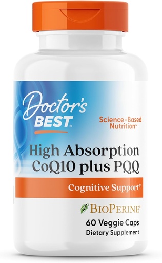 [BRSWKHQRB4GQE2TJ] Doctor High Absorption CoQ10 Plus PQQ, Cognitive Support, USP Verified, Naturalki Fermented CoQ10, Ez-GMO, Gluten Free, Soy Free, Vegan 60 Veggie Caps
