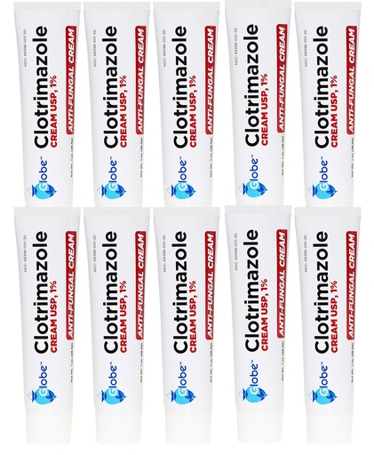 [BRSWGCD7CIMAKCQ7] Globe Clotrimazole Antifungal Cream 1% USP, 1 oz (10 Pack), Anti Fungal Treatment, Relieves Itching, Burning, Cracking and Scaling Associated Athletes Foot, Jock Itch, Ringworm and More