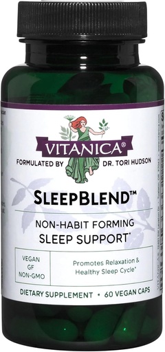 [BRSWIZ3RBMPW2ETG] Vitanica Sleepblend, Non Habit Forming Sleep Support Supplement, with Melatonin, Valerian Root, Passionflower and Hops, Vegan, 60 Capsules