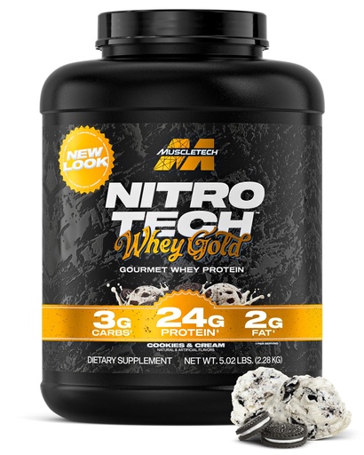 [BRSWKGA4AJ7GG2LK] Muscletech Whey Protein Powder (Cookies & Cream, 5LB) - Nitro-Tech Whey Protein Isolate Smoothie Mix for Lean Muscle & Recovery - 24g of Whey Gold Protein for Women & Men - Packaging May Vary