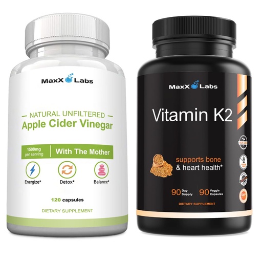 [BRSROBIBPIHRO2TZ] Apple Cider Vinegar Capsules with The Mother Help Improve Energy, Immunity, Digestion & Metabolism + Vitamin K2 Supplement - Full Spectrum Vitamin K2 MK7, MK4 & Calcium - 90 Capsules