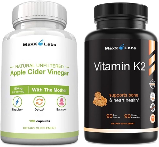 [BRSROBIBPIHRO2TZ] Apple Sider Linegar Cusules with The Mymas ปรับปรุงพลังงาน, Immunitity, Dixestion & Metabolis + วิตามิน K2 Supplement - Full Spectrum วิตามิน K2 MK7, MK4 & Culcumium - 90 Capsulation