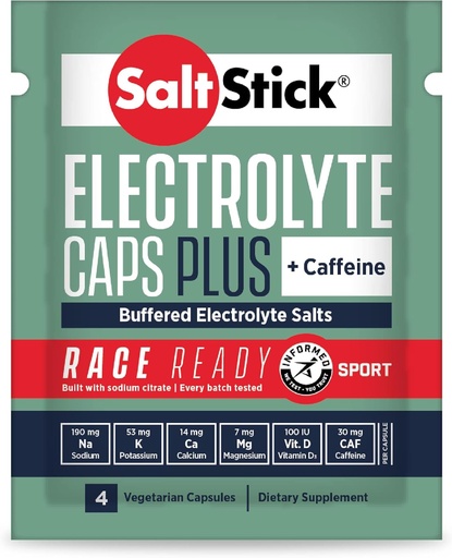 [BRSRMEI7AUBAECDD] SaltStick Race Ready Electrolyte Capsules with Caffeine | 96 Capsules | Salt Pills for Running, Hydration, Helps Reduce Muscle Cramps | 24 Packets, 4 Capsules Each