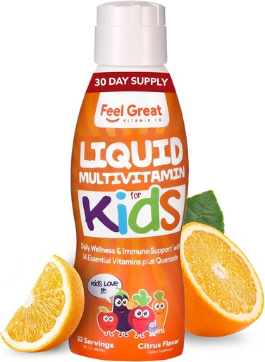 [BRSWYYYNAF5BGET5] Feel Great Sugar Free Kids Multivitamin – Líquido multivitamínico tóxico Las vitaminas esenciales para el soporte inmunitario ← Orange Flavored, Fórmula Vegetariana voca 30 Day Supply