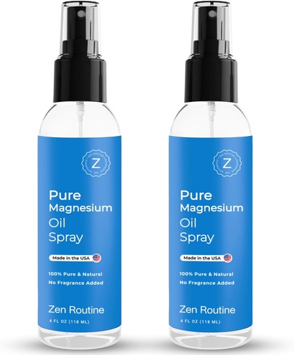 [BRSRAEAYCAIR6H3K] Pure Magnesium Oil Spray – 4oz (2 Pack) Organic USP Grade, Topical Magnesium Spray for Feet, Leg Cramps, Weight Management, Aceite de Magnesio, Natural Salt & Ancient Minerals – Made in The USA
