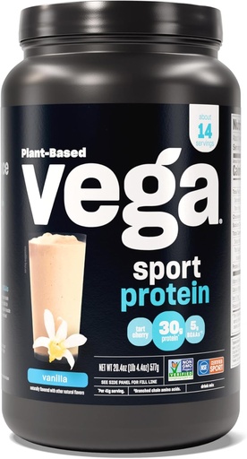 [BRSWGFAYDENBQ3I2] Vega Sport Protein Powder Vanilla (14 servings, 20.4 oz) - Plant-Based Vegan Protein Powder, BCAAs, Amino Acid, tart cherry, Non Dairy, Gluten Free, Non GMO (Packaging May Vary)