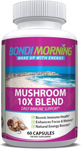 [BRSWY2QBAQMBQDQU] Mushroom Complex Immune Support Supplement – 10X Blend with Cordyceps, Reishi, Lion’s Mane, and Chaga Mushrooms for Brain Health, Natural Energy Boost, and Immune Defense, 60-Count