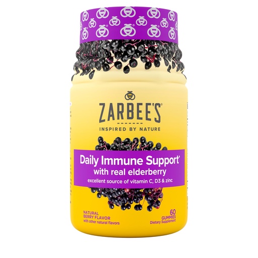 [BRSWIAANCIABS2Q3] Zarbee’s Daily Immune Support* Gummies with Real Elderberry, Vitamins A, C, D3, E, Zinc, Antioxidants and Flavonoids, No Artificial Sweeteners or HFCS, Suitable for Ages 12 and Up, 60 Count Bottle
