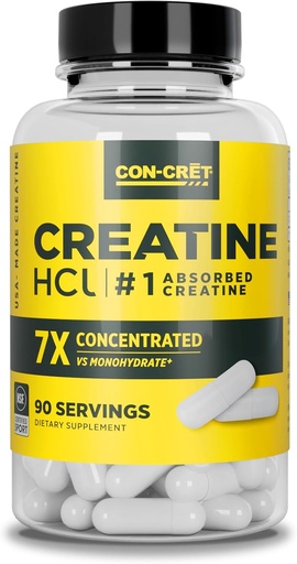 [BRSRMGIKCUCQ2HTV] CON-CRET Creatine HCl 캡슐 | 근육,인지, 세포 에너지 지원 | Bloating or Cramps | USA Made & NSF Certified | Creatine Pills (90캐럿)