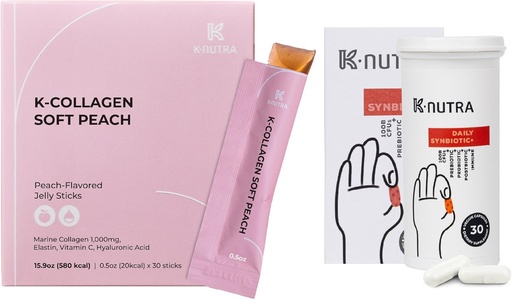[BRSRAHARCUHAMF35] Daily Synbiotic+ (30 Caps) 100B CFU, Kimchi Postbiotic & K-Collagen Soft Peach Collagen Jelly (30 Sticks) - Digestive & Skin Health