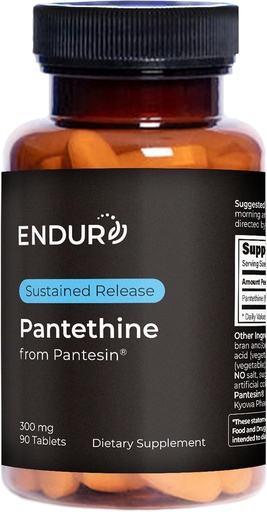 [BRSWICQGB4AACGYV] Endur Pantethine from Pantesin, Liver Function & Healthy Cholesterol Balance Supplement, Sustained Release Formula, Gluten Free, 300mg (90 Tablets)