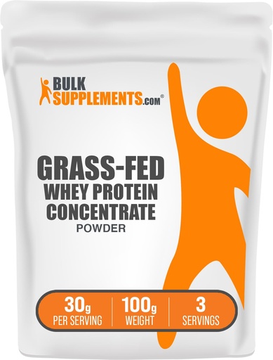[BRSWEBIZOAFWCDTL] BulkSupplements.com Grass Fed Whey Protein Powder - Whey Protein Concentrate Powder - Unflavored & Gluten Free, 30g per Serving, 100g (3.5 oz) (Pack of 1)