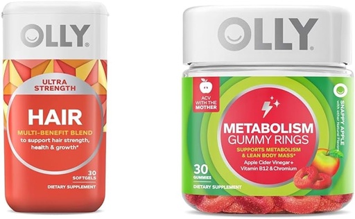 [BRSROBQCCR5QMDL6] OLLY Ultra Siła Włosy Softgels, Wspiera zdrowie włosów, Biotyna, Keratyna i Metabolizm Gummy Pierścienie, Jabłko Cydr Ocet, Witamina B12, Chrom
