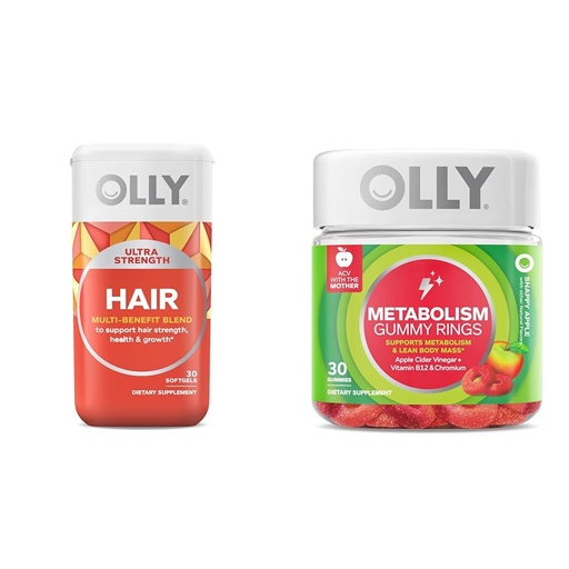 [BRSROBQCCR5QMDL6] OLLY Ultra Strength Hair Softgels, Supports Hair Health, Biotin, Keratin & Metabolism Gummy Rings, Apple Cider Vinegar, Vitamin B12, Chromium