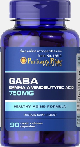 [BRSWIZQ3OV5ACCTA] Puritans Pride Gaba Gamma Aminobutyric Acid 750 Mg Capsules, 90 Count