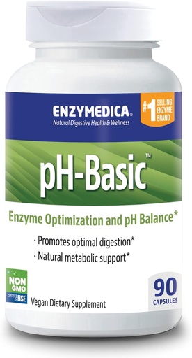 [BRSWIHT3B4MWK3YZ] Enzimedica, pH-básica, inclúe encimas dixestivos, nutrientes e herbas, soporta unha dixestión saudable e equilibrio de pH, 90 Conde - FFP