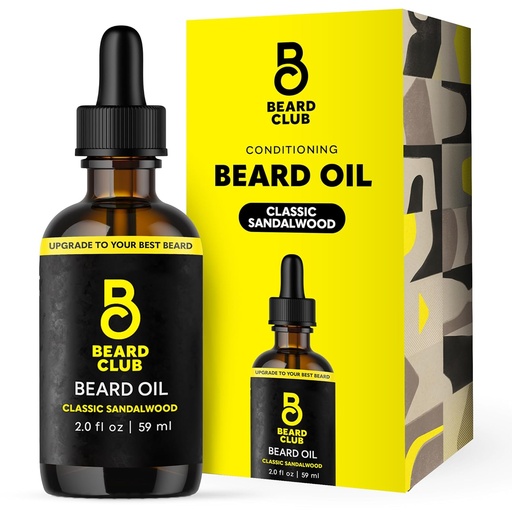 [BRSRAHQFCMARQHL6] The Beard Club Beard Oil for Men - 2oz Classic Sandalwood Natural Beard Oil with Castor & Amber Oils - Beard & Mustache Conditioner - Hydrates, Softens & Soothes Dry Skin - Strengthens Hair Follicles