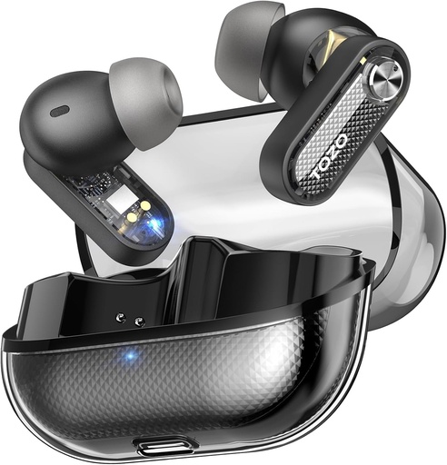 [BRSRAGQ7BEHRYE35] TOZO Crystal Pods Hybrid Active Noise Cancelling Wireless Earbuds, 10mm Drivers Deep Bass Stereo Sound, 4 Mics Smart ENC AI Calls, 32 EQ via App, Bluetooth 5.4 Headphones, Crystal Case Design
