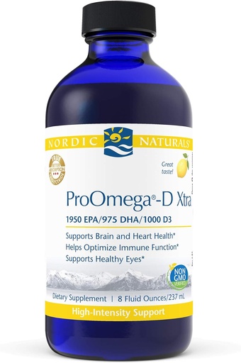[BRSWIZY6AIIRU3LE] Nordic Naturals ProOmega-D Xtra Liquid, Lemon Flavor - 8 oz - 3400 mg Omega-3 + 1000 IU D3 - High-Potency Fish Oil - EPA & DHA - Brain, Eye, Heart, & Immune Health - Non-GMO - 48 Servings