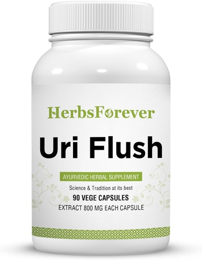 [BRSWIYIGAANAKFI3] Herbsforever Uri-Flush kapsler Ayurvedic Herbal Supplement støtter sunn nyrefunksjon og urinveistraktfunksjon 90 Vege Kapsler 800 Mg Hver