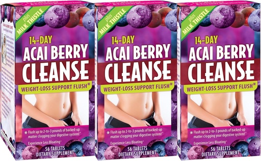 [BRSWIB37BIAR2AD2] Applied Nutrition 14-Day Acai Berry Cleanse - 56 Tablets, Pack of 3 - Weight-Loss Support Flush + Milk Thistle - 84 Total Servings