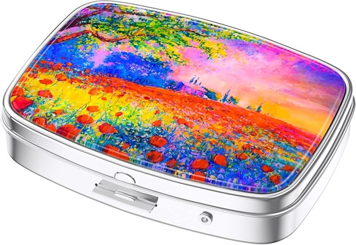 [BRSRMYAFBUFBGA3D] Caixa de pílulas Nipichsha, Caixa de pílulas pequena para bolsa e bolso, Organizador de medicina de viagem bonito, Suporte de recipiente de medicina portátil para segurar vitaminas, medicação, óleo de peixe e suplementos, Pintura a óleo