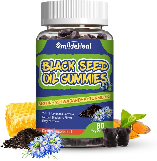 [BRSRAEDYCMPRGYI7] Black Seed Oil Gummies, Organic Black Cumin Seed Oil Gummies, Black Cumin Seed Oil Organic 500mg, Chewable Black Seed and Honey Gummies, Vegan, 60 Gummies