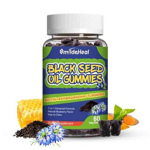 [BRSRAEDYCMPRGYI7] Black Seed Oil Gummies, Organic Black Cumin Seed Oil Gummies, Black Cumin Seed Oil Organic 500mg, Chewable Black Seed and Honey Gummies, Vegan, 60 Gummies
