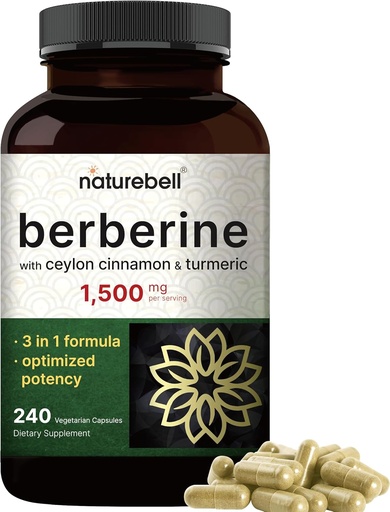 [BRSWKFQ6CYGBWADO] Berberina Supplemento 1500mg con 1000mg Ceylon Cinnamon & 300mg Turmeric, 240 capsule veggie | 97% Pure Berberine HCL | Supports Balanced Sugar Levels & Heart Health | Vegan, Non OGM