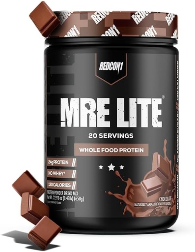 [BRSROHD7BEFWGA3P] REDCON1 MRE Lite Whole Food Protein Powder, Chocolate - Low Carb & Whey Free Meal Replacement with Animal Protein Blends - Easy to Digest Supplement Made with MCT Oils (20 Servings)