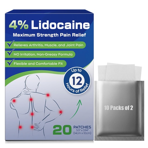 [BRSRAGQQDIPGCHY2] Uposiut 4% Lidocaine Patches - 20 Count Maximum Strength Lidocaine Patches, 10 Packs of 2 Patches for Muscle Pain Relief in The Neck, Shoulders, Back, Knees, and Anks, 12 Hour Pain Relief-012345