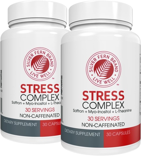 [BRSROBD5BAPGGAI3] Silver Fern Stress Complex Supplement - Without Caffeine - Sleep, Worry, Mood & More - with Saffron Supplements, L-Theanine Supplement, & Myo-inositol - Natural Stress Relief Supplement (Pack of 2)