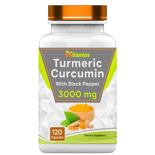 [BRSW2H36BUBWADLU] tnvitamins Turmeric Curcumin Capsules with Black Pepper | 3000 MG - 120 Capsules | Extra Strength Golden Turmeric Curcumin Supplement | Non-GMO | Produced in The USA