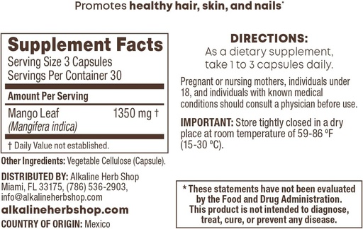 [BRSWGFI2BF7QAGT3] Alcalina Heb Shop Mango Leaf suplementari 90 Capsules
