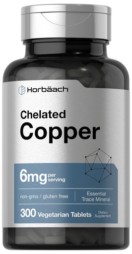 [BRSW2GT6CIPROFDK] Horbäach Chelated Copper Supplement 6mg | 300 Tablets | Essential Trace Mineral | Vegetarian, Non-GMO, Gluten Free