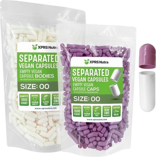[BRSW2AIZOB5WKYLB] XPRS Nutra Vegan Size 00 Separated Capsules - 1000 Count Premium Empty Capsules Separated in Bags - 00 Pills Empty for DIY Supplement Filling (Lavender/White)