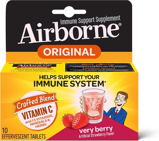 [BRSWGYYBCF5RSADP] Airborne Multi Berry Effervescent Tablet, 10 Count - 1000mg C - Immune Support Supplement (Paket May Vary) (Packaging 3)