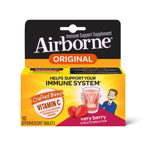 [BRSWGYYBCF5RSADP] Airborne Very Berry Effervescent Tablets, 10 Count - 1000mg of Vitamin C - Immune Support Supplement (Packaging May Vary) (Pack of 3)
