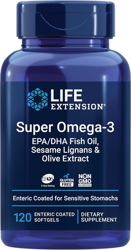 [BRSWKHD2BENGMEDK] Life Extract Super Omega-3 EPA / DHA Fish Oil, Sezame Lignans & Olive Extract - Heart Health, Brain Health, Inflatitis Health Support, Gluten- Free, Enteric- Coated, Non-GMO, 120 Softgels