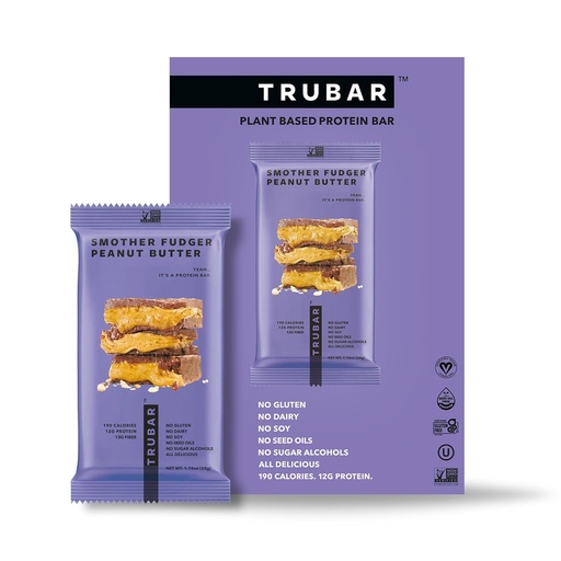[BRSWG2Q6A57R43TH] TRUBAR Vegan Protein Bars - Smother Fudger Peanut Butter, Soy Free, Dairy Free, Gluten Free Protein Bars - No Sugar Alcohols - Non-GMO - 12g Protein - 12 Count