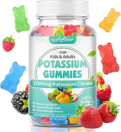 [BRSRAEATAF6WAEI7] softbear Potassium Citrate Gummies, High Potency Potassium Citrate 1000mg Supports Leg Cramps & Muscle Health Potassium Gummies for Adults & Kids Mixed Fruit Flavor 60 Count