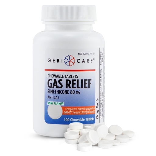 [BRSWIZARAEMQK2Q3] GeriCare Simethicone Chewable Gas-Relief Tablets 80mg | Fast Relief for Gas, Bloating and Discomfort | Mint-Flavored Anti-Gas Chewables | Oral Adult Gas Pain Relief | Anti-Flatulence Aid (100 Tablets)